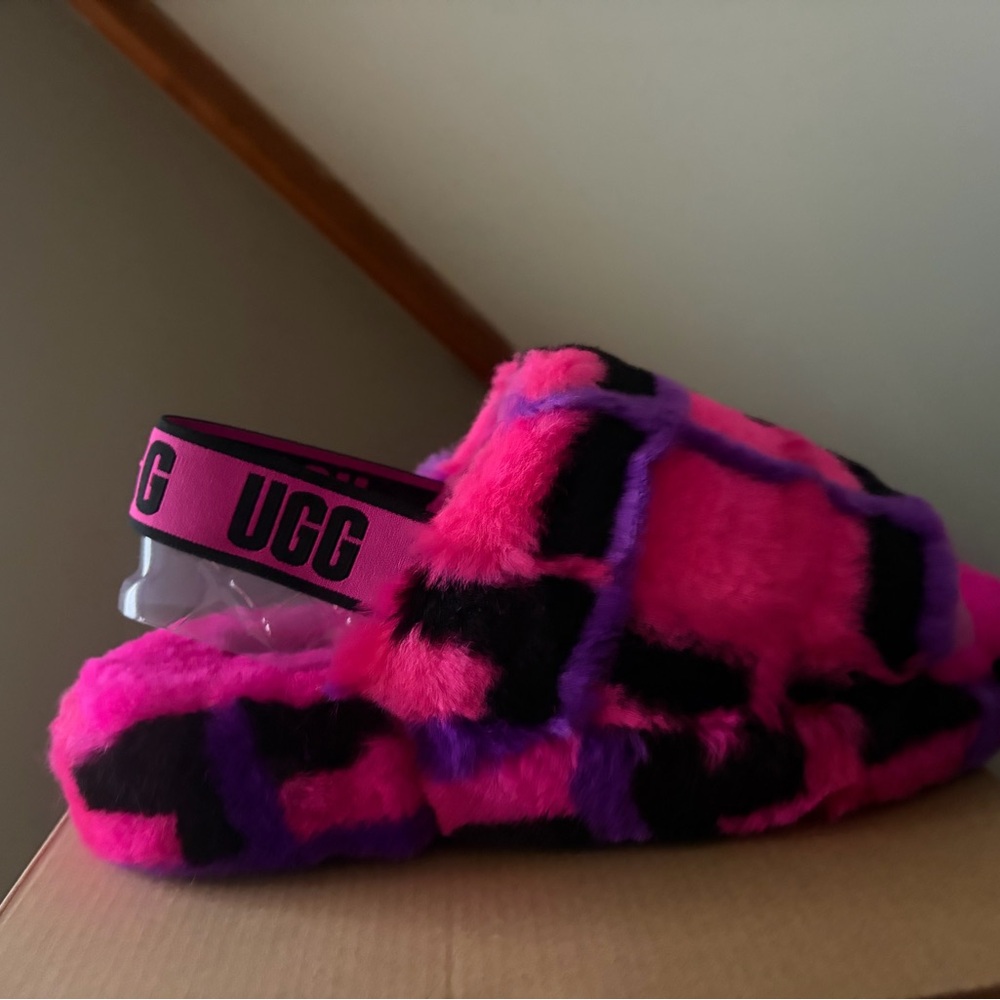 UGG Vibrant Pink and Purple Fluffy Slippers